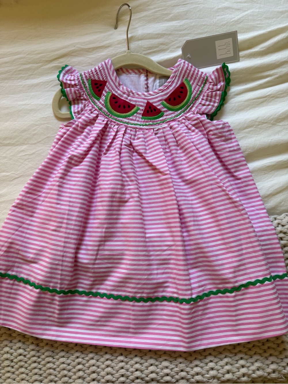 Lil Cactus Smocked Striped Pink and Green Watermelon Dress Size 18m NWT